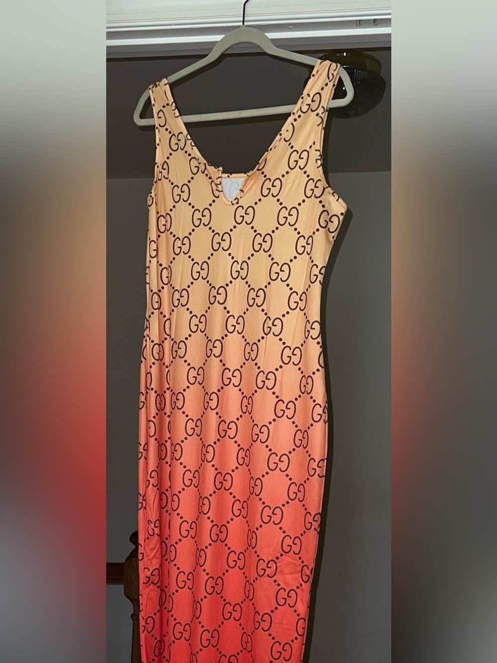 Ombre GG Monogram Slip Dress - Peach to Coral Gradient